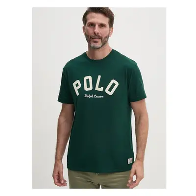 Bavlněné tričko Polo Ralph Lauren zelená barva, s aplikací, 710952043 95882081