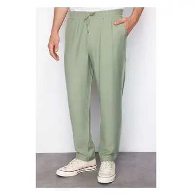 Trendyol Light Khaki Tapered Elastic Waist Tied Linen Look Trousers 95698967