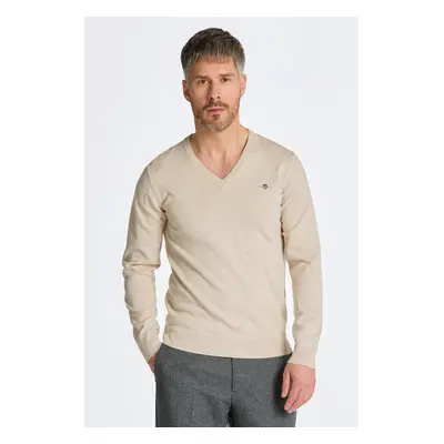 SVETR GANT CLASSIC COTTON V-NECK LIGHT BEIGE MELANGE 84606103