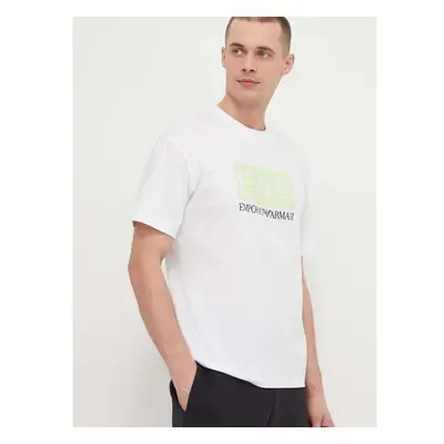 Bavlněné tričko EA7 Emporio Armani bílá barva, s potiskem 89187192