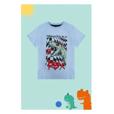 Trendyol Baby Blue Boy Dinosaur Patterned Short Sleeve Knitted T-Shirt 95690163