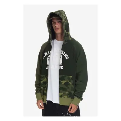 Bavlněná mikina A Bathing Ape pánská, zelená barva, s kapucí, 84005006