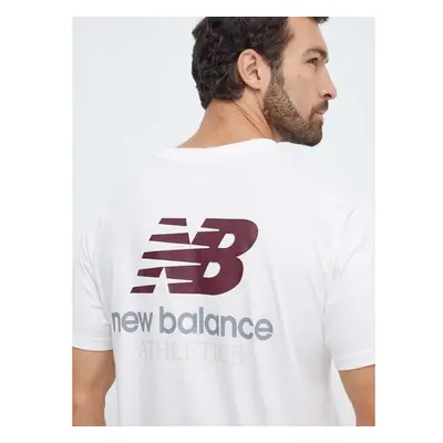 Bavlněné tričko New Balance béžová barva, s potiskem 86361461