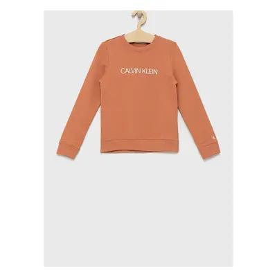 Dětská bavlněná mikina Calvin Klein Jeans oranžová barva, s potiskem 71718894