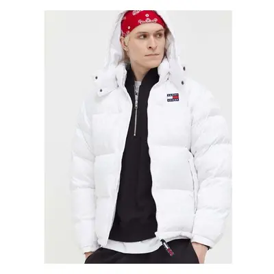 Péřová bunda Tommy Jeans pánská, bílá barva, zimní 82194105