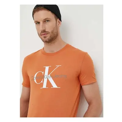 Bavlněné tričko Calvin Klein Jeans oranžová barva, s potiskem, 85520213