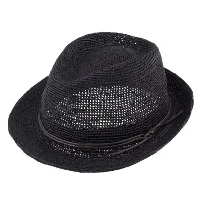 Fiebig Trilby Raffia - slaměný černý klobouk s koženou stuhou 91786296