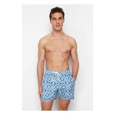 Trendyol Gray Standard Size Geometric Printed Swim Shorts 92799892