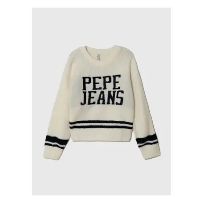 Dětský svetr s příměsí vlny Pepe Jeans béžová barva, hřejivý 84687869