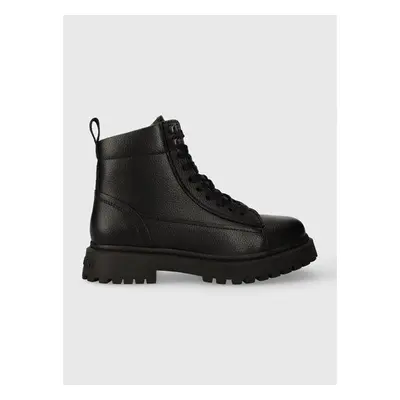 Kožené trapery Tommy Jeans TJM WARM LINING BOOT pánské, černá barva, 85790943