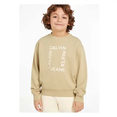 Dětská bavlněná mikina Calvin Klein Jeans béžová barva, s potiskem, 94305910