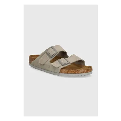 Semišové pantofle Birkenstock Arizona pánské, šedá barva, 1028603 95676336