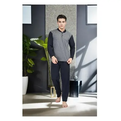 J2542 Dewberry Mens Jacquard Pyjama Set-GREY 91981976