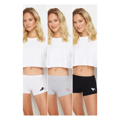 Trendyol Black-White-Grey 3 Pack Cotton Printed Boyshort Knitted 95690045