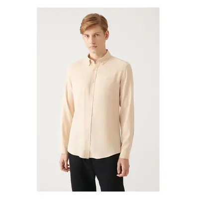 Avva Mink Buttoned Collar Comfort Fit Tencel Shirt 91310530