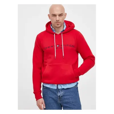 Mikina Tommy Hilfiger pánská, červená barva, s kapucí, s aplikací, 75431387