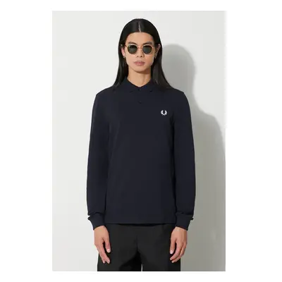 Bavlněné tričko s dlouhým rukávem Fred Perry tmavomodrá barva, s 86772526