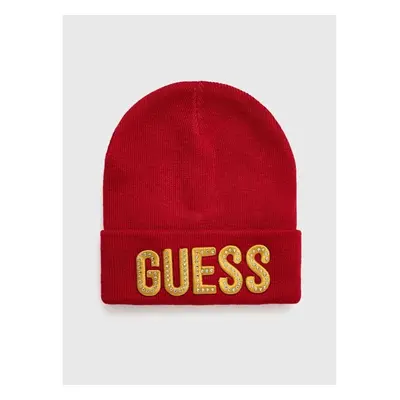 Dětska čepice Guess červená barva, z tenké pleteniny 86441401