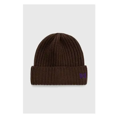 Vlněná čepice Needles Watch Cap Merino Wool hnědá barva, z husté 90914918