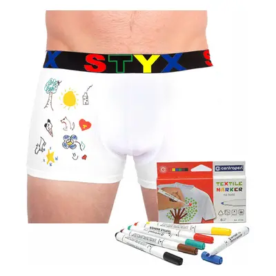 Pánské boxerky Styx sportovní guma bílé + fixy na textil (GF1061) 83760813