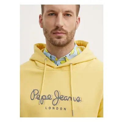 Bavlněná mikina Pepe Jeans SAUL HOODIE pánská, žlutá barva, s kapucí, 92835402