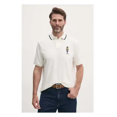 Bavlněné polo tričko Polo Ralph Lauren béžová barva, s aplikací, 96020810