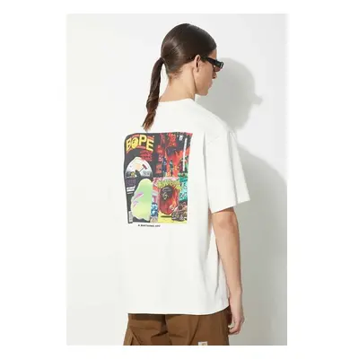 Bavlněné tričko A Bathing Ape Bape Album Monogram Tee béžová barva, s 91629457