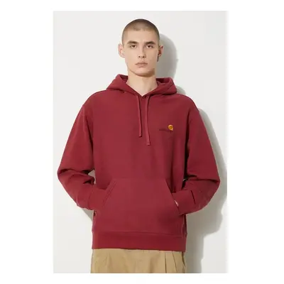 Mikina Carhartt WIP Hooded American Script Sweat pánská, vínová barva, 95192942