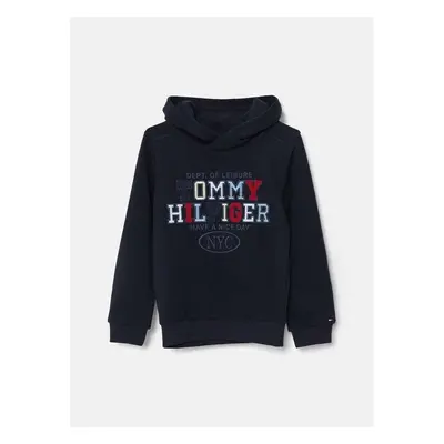 Dětská mikina Tommy Hilfiger tmavomodrá barva, s kapucí, s aplikací, 95430559