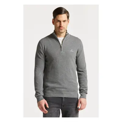 SVETR GANT COTTON PIQUE HALF ZIP DARK GREY MELANGE 76936214