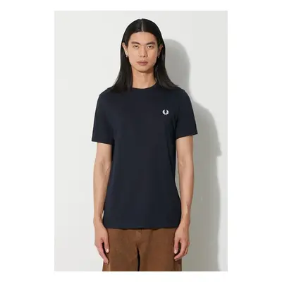 Bavlněné tričko Fred Perry tmavomodrá barva, s aplikací, M3519.608 86772487