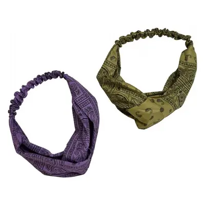 URBAN CLASSICS Bandana Print Headband 2-Pack - lilac/olive 73742141