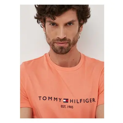 Bavlněné tričko Tommy Hilfiger oranžová barva, s aplikací, MW0MW11797 82445450