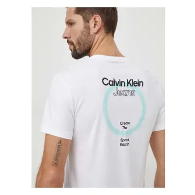 Bavlněné tričko Calvin Klein Jeans bílá barva, s potiskem, J30J325186 89453804