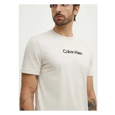 Bavlněné tričko Calvin Klein béžová barva, s aplikací, K10K113118 92996430