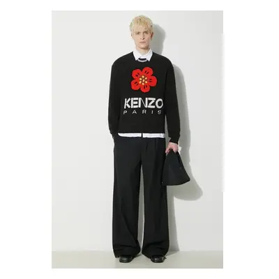 Vlněný svetr Kenzo Boke Flower Jumper pánský, černá barva, 91586228