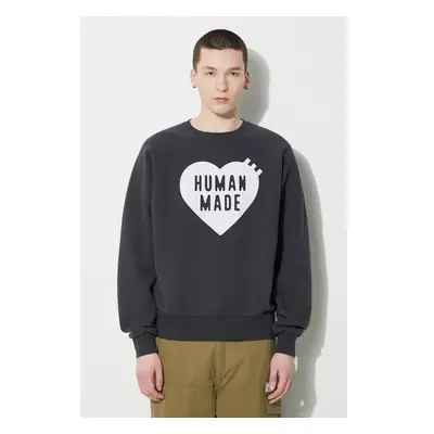 Mikina Human Made Sweatshirt pánská, šedá barva, s kapucí, s potiskem, 89851678