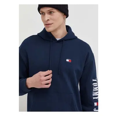 Mikina Tommy Jeans pánská, tmavomodrá barva, s kapucí, s aplikací, 87669730