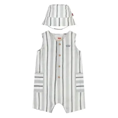 Dětské dupačky ze směsi lnu Levis LVB STRIPE ROMPER & BUCKET HAT 90507119