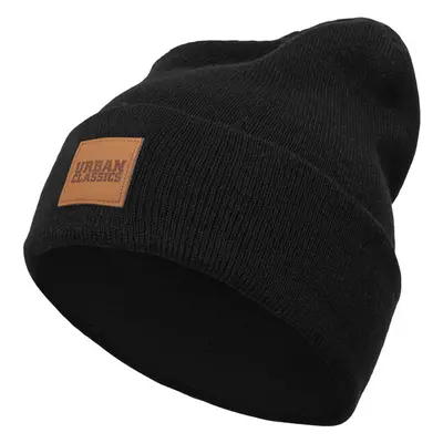 Čepice Urban Classics Leatherpatch Long Beanie - black 75660229