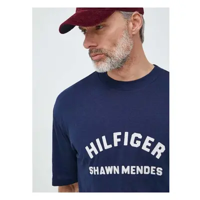 Tričko Tommy Hilfiger x Shawn Mendes tmavomodrá barva, s potiskem 76920820