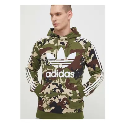 Mikina adidas Originals pánská, zelená barva, s kapucí, vzorovaná, 89380882