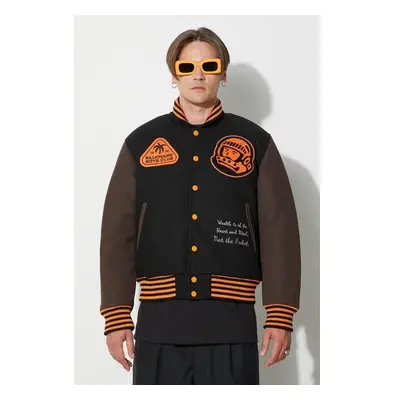 Bomber bunda Billionaire Boys Club TROPICAL VARSITY JACKET černá barva 86360545