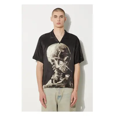 Košile STAMPD Skeleton Camp Collar Buttondown pánská, černá barva, 94156517