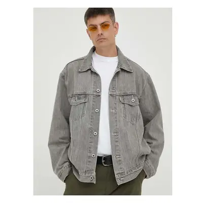 Džínová bunda Levis pánská, šedá barva, přechodná, oversize 84025440