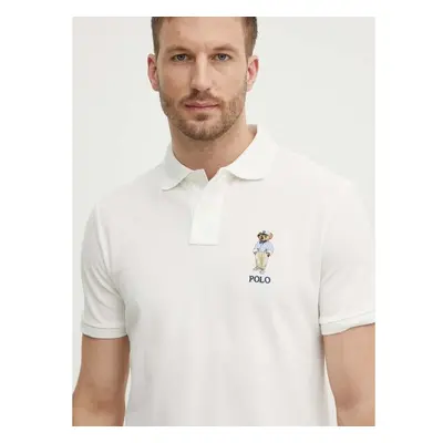 Bavlněné polo tričko Polo Ralph Lauren béžová barva, s aplikací 93408764