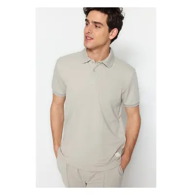 Trendyol Stone Regular/Normal Cut Short Sleeve Label Appliqued Polo 82974194