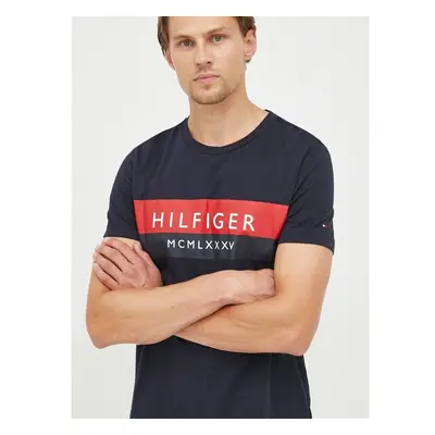 Bavlněné tričko Tommy Hilfiger tmavomodrá barva, potiskem 73421498