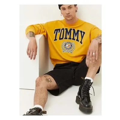 Bavlněná mikina Tommy Jeans pánská, žlutá barva, s aplikací 82750948