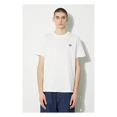 Bavlněné tričko Fred Perry Crew Neck T-Shirt bílá barva, s aplikací, 89851578